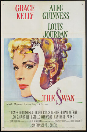 a poster of grace kelly with a swan wearing a crown