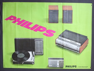 a poster of electronics on a green background