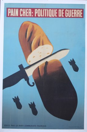a poster with a knife and a loaf of bread
