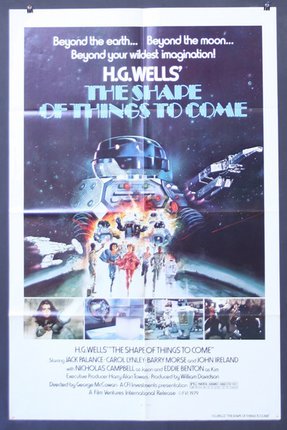 a movie poster with a group of people running towards a spaceship