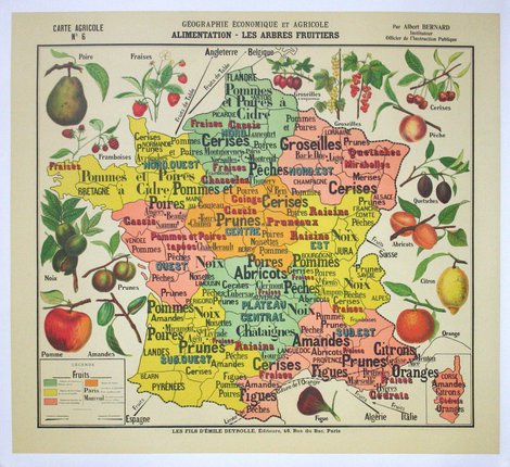a map of france with different fruits