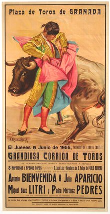a poster of a man with a bull