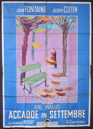 a poster of a woman walking in a park