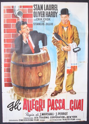 a poster of a man in a barrel