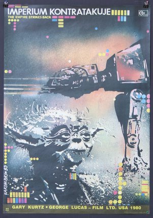 a poster with a space vehicle and a creature