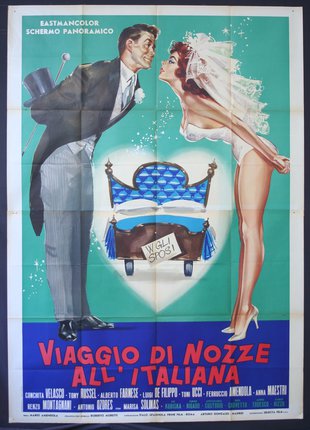a poster of a man and a woman kissing