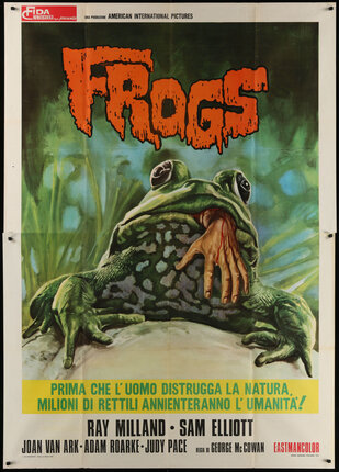 a poster of a frog with a hand on its stomach
