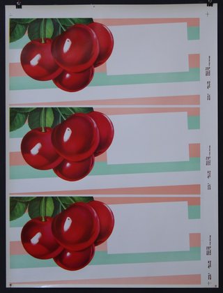 a poster of cherries on a white background