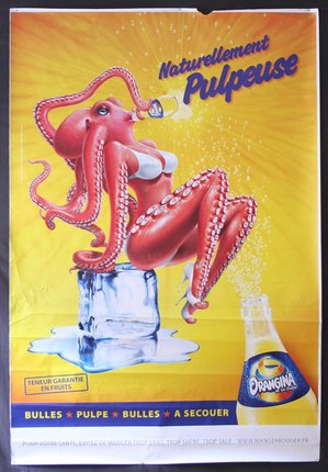 a poster of an octopus on a glass of ice