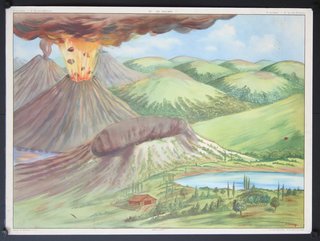 a painting of a volcano erupting