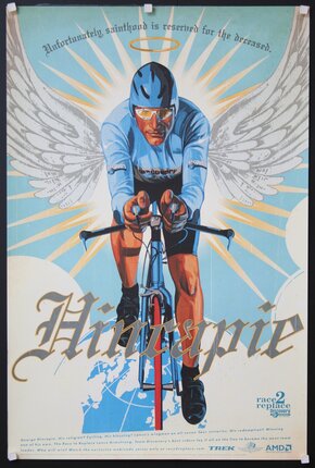 a poster of a man riding a bicycle