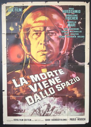 a movie poster with a man in a helmet