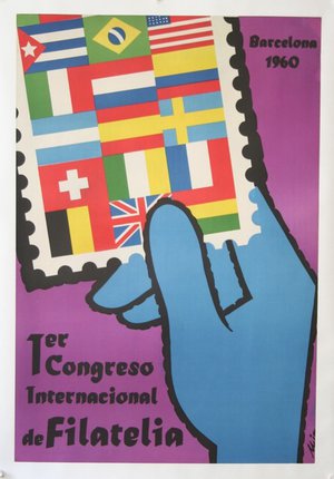 a poster of a hand holding a postage stamp
