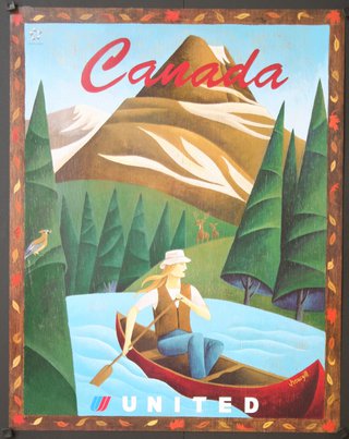 a poster of a man in a canoe