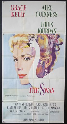 a poster of a woman with a swan