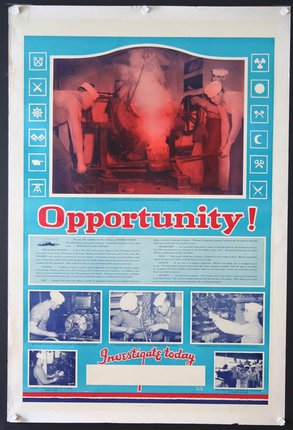a poster with a few men working on a machine
