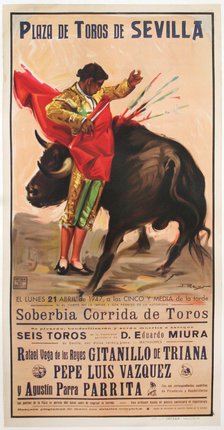 a poster of a man riding a bull