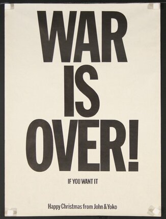 a poster with black text