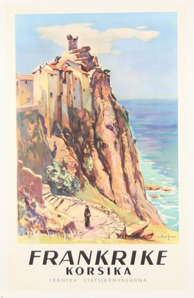 a painting of a building on a cliff