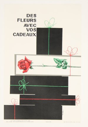 a poster with a rose and a gift box