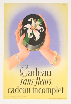 a poster of hands holding a black round object