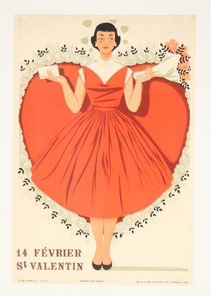 a poster of a woman holding a bouquet of flowers