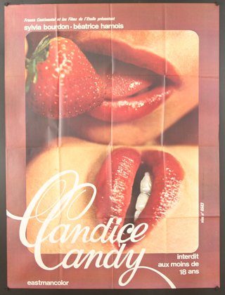 a poster of a woman's lips and a strawberry