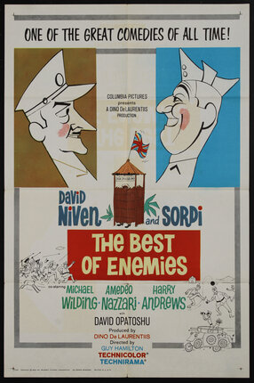 movie poster with a cartoon caricatures of two men looking at each other in profile