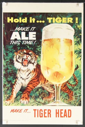 a poster of a tiger and a glass of beer