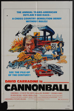 movie poster with a man driving and other scenes