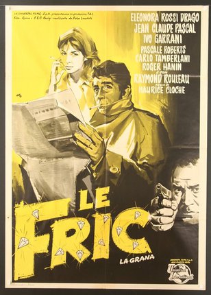 a movie poster of a man and a woman holding a newspaper and a gun