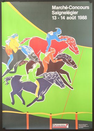 a poster with horses and people on them