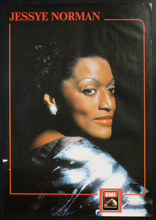 photographic portait of opera singer Jessye Norman in a three quarter turn of her face.