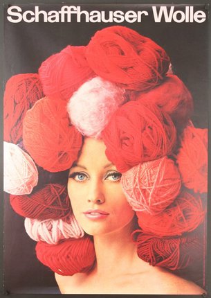 a woman with yarn on her head
