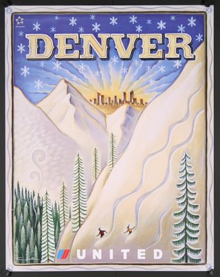 a poster of a city in the mountains