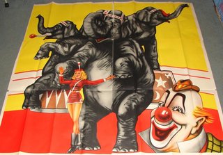 a poster of elephants and clowns
