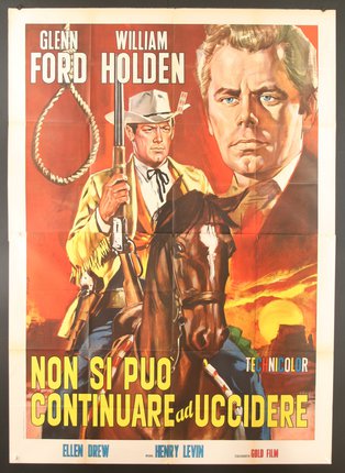 a movie poster of two men holding guns and a horse