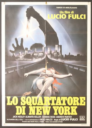 a movie poster of a woman falling into a city