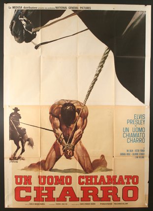 a poster of a man pulling a horse