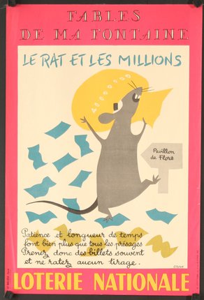 a poster with a mouse holding a yellow hat