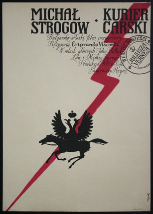 a poster with a horse and a red lightning bolt