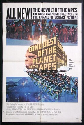 a movie poster with a large number of people running