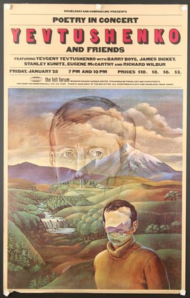 a poster with a man and a mountain