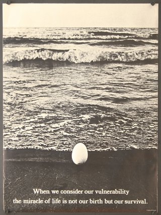 a black and white photo of an egg on a beach