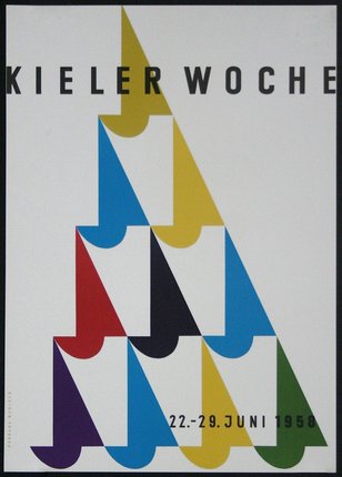 a poster with colorful triangles