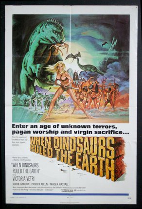 a movie poster of a woman and a dinosaur