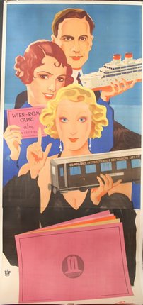 a poster of a woman holding a train