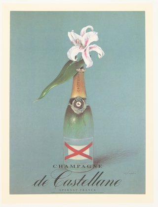 a bottle of champagne with a flower on it