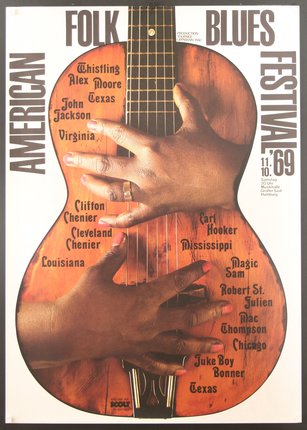 a poster with a guitar and hands