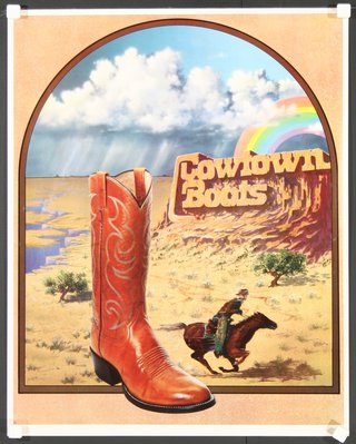 a poster with a cowboy boot